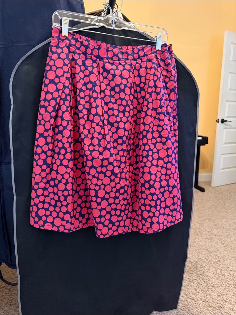 Garnet Hill Navy Skater Skirt with Pink Polka Dots